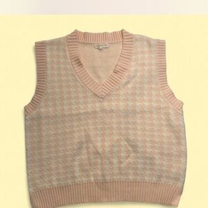 Women's Pink and Cream V-Neck Sweater Vest